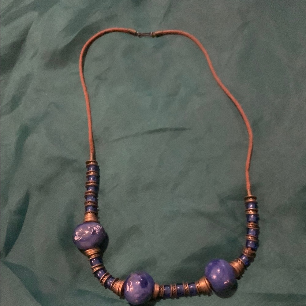 Blue vintage bohemian Glass Beaded Necklace